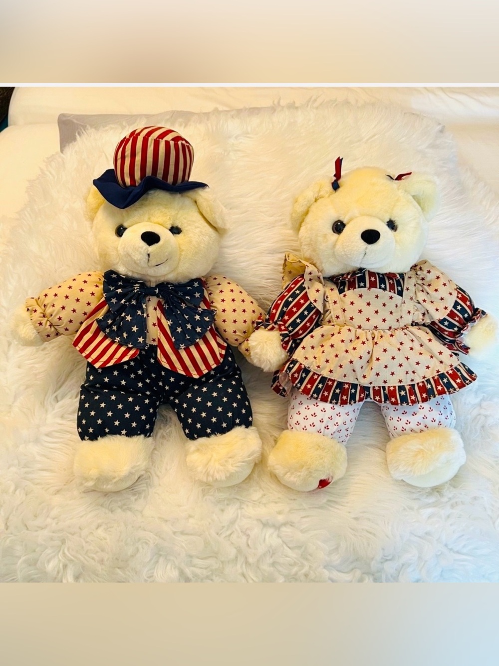 Vintage Set of Americana Teddy Bears Girl & boy patriotic plush 15” Fourth July